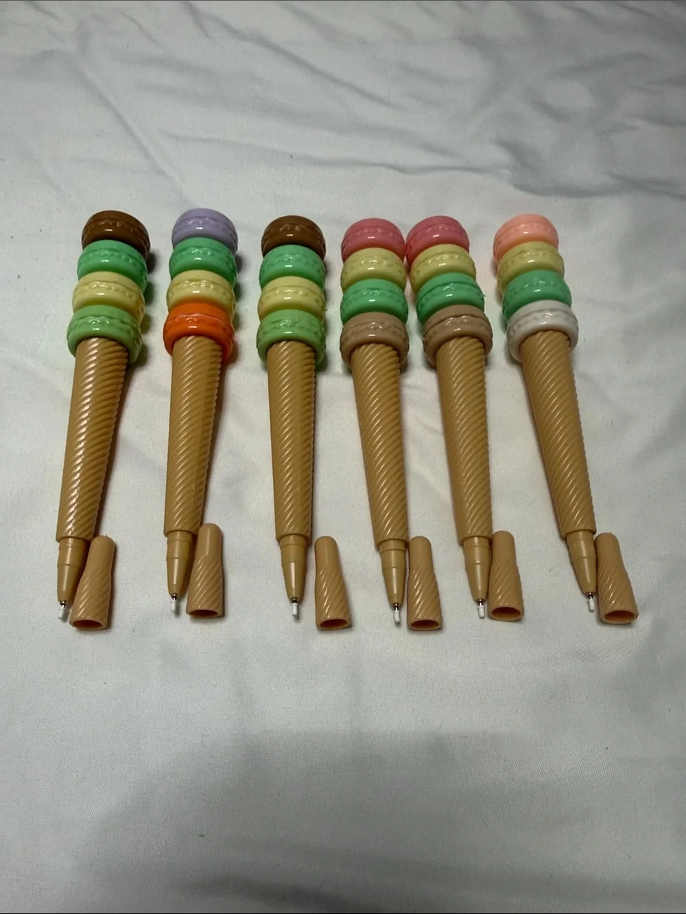 Sets of 12 Ice Cream Cone Party Pens - Assorted Pastel Colors Black Ink